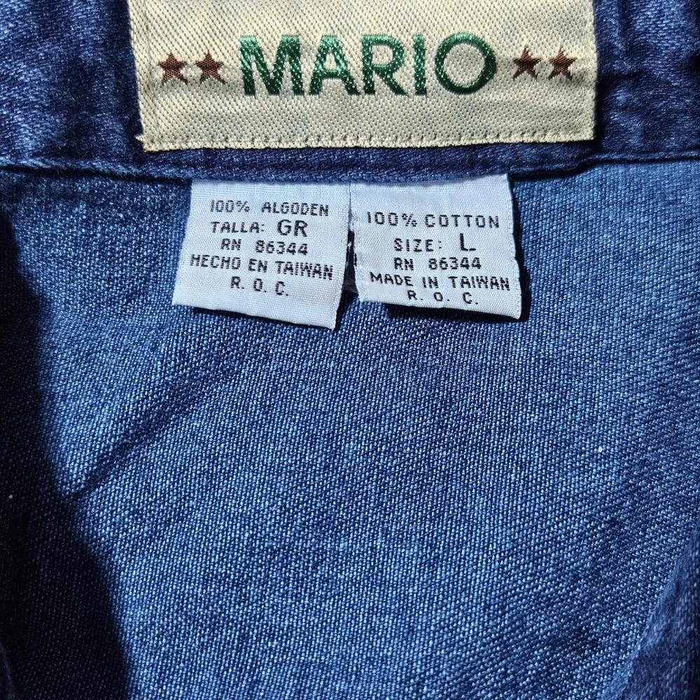 Vintage MARIO Denim Flannel L Shirt Button Up Ralph Lauren Carhartt Wrangler 90s - Picture 4 of 13